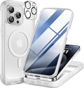 Miracase Magnetic for iPhone 12 Pro Max Case [Compatible with MagSafe] Full-Body Phone case with Built-in Glass Screen Protector& Camera Protector, Military Drop Proof 12 Pro Max Cover, Matte Clear