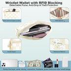 Clip and Go Strap for Phone with Wallet Crossbody, Adjustable Phone Lanyard with Detachable RFID Wristlet Wallet, Phone Strap with Phone Tabs for All Phones, Cream Checkered (L)