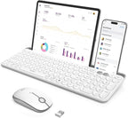 seenda Bluetooth Keyboard and Mouse for iPad, CTU-301 Multi-Device Bluetooth + 2.4G Wireless Keyboard Mouse with Tablet Holder for MacBook/Windows Computer, iOS/Andriod Tablet Phone, White