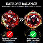 Magic Golden Ring DND Dice Set Sharp Edge Red Resin Dice with Box, for Use with D&D RPG Role Playing Games, Lord D and D Polyhedral Dice Set