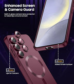 Magnetic for Samsung Galaxy S24 Case [Compatible with MagSafe][Built-in Camera Lens Protector] Slim Soft Silicone Bumper Shockproof Metallic Luster Phone Case (Burgundy)