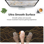 Golden Mountain and Moon Desk Mat,Large Luxury Gold Line Art Gaming Keyboard Mouse Pad,Non-Slip Rubber Base Desk Pad Thick Stitched Edges Waterproof Mousepad Mouse Mat 31.5"x11.8"