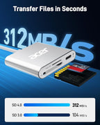 Acer SD 4.0 Card Reader, UHS-II Micro SD Reader USB C, Dual Slot Type C Memory Card Adapter with 100W PD Port for MicroSD SDXC SDHC UHS-II & UHS-I for iPhone 15/16, Laptop, MacBook(Silver)