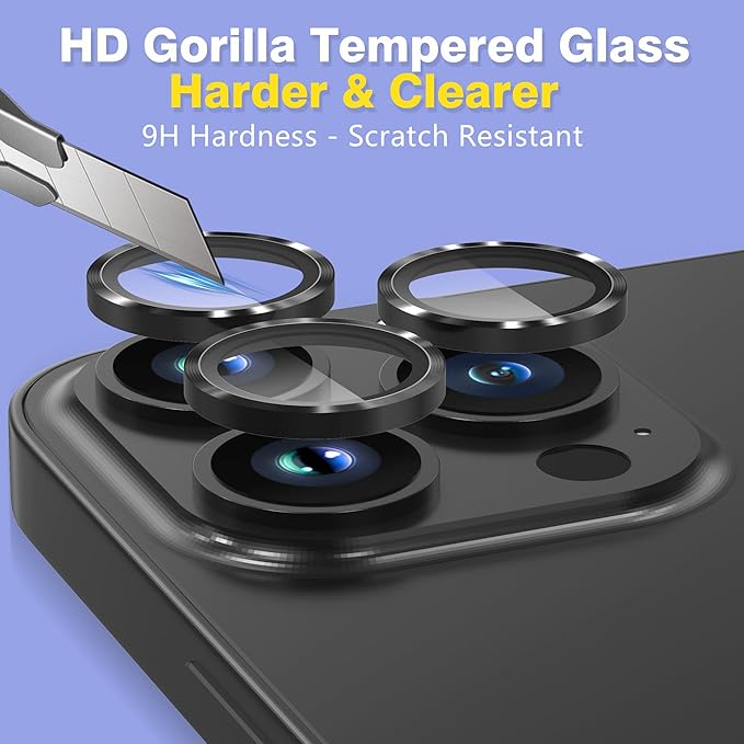 AGVEE 3+3 6 Pack for iPhone 14 Pro 6.1" / 14 Pro Max 6.7" Camera Lens Cover Protector, Metal Ring 9H Tempered HD Glass Camera Cover Protector Film, Black