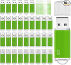 Memorias USB 2GB Flash Drive 50 Pack, USB 2.0 Thumb Drives Bulk Memory Sticks 2GB Fat USB Flash Drives Bulk Jump Drives Multipack Pack of 50 with Lanyard(Green 50 Packs 2 GB)