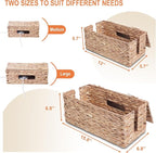 Cable Management Box, Cord Hider Organizer Box with Lid 2-Pack,2 Side Open Slots Handwoven Water Hyacinth Storage Box for Power Strips, Floor, Desk, Office