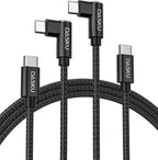 USB C to USB C Cable 2 Pack 90 Degree 60W, Right Angle Type C Fast Charging Cord, 10FT Braided Long Charger Cable for iPhone17/16/15, iPad, Samsung Galaxy, Google Pixel,