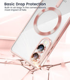 Slim Thin for Samsung Galaxy S25 Edge Case, Compatible with MagSafe, Built-in Camera Lens Protector, Shockproof Protective Phone Case, Soft Electroplated Clear Cover, Rose Gold