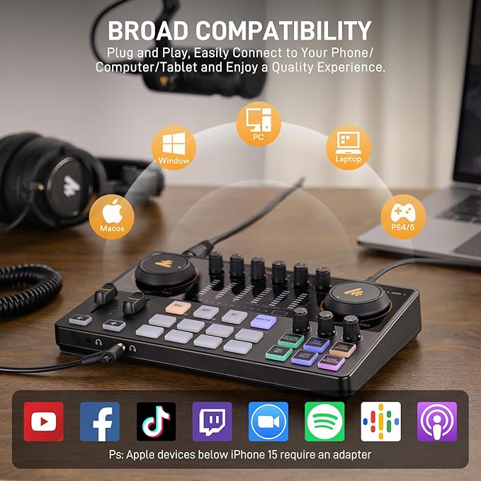 MAONO Podcast Equipment Bundle for 2: Audio Interface Mixer with 2 XLR Dynamic Mic and 2 Headphone Noise Reduction Podcast Streaming MaonoCaster E2 Gen2