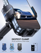 Lamicall Car Phone Holder Mount [3-in-1 Military-Grade Suction Cup] 360° Rotation Phone Holders for Your Car [Metal Hook] Cell Phone Car Mount Dashboard Vent Windshield Smartphone LeatherGrain