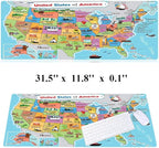 RTGGSEL 31.5x11.8 Inch Non-Slip Long Extended Large Gaming Mouse Pad with Stitched Edges XL Laptops Keyboard Mouse Mat(American Map)