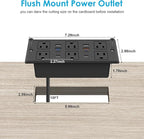 Recessed Power Strip, 30W PD USB-C & USB-A Fast Charging, Drawer Outlet Plug in 6 Outlets & 8 USB Ports, Furniture Flush Mount Desk Outlets for Conference Table, 10FT Cord Black