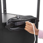 Line Leader Rolling AV Cart with Locking Cabinet, Laptop Stand, and Drop Leaves, Height Adjustable Mobile Utility Cart Workstation with Extra Storage Space, UL-Listed Power Strip (Black / 46 x 18)
