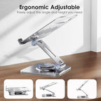 Tablet Stand for Desk, 360° Swivel for iPad Holder, Aluminum Adjustable Tablet Holder, Compatible for iPad Pro Air Mini Surface Pro Samsung Galaxy Tabs Kindle, 4-12.9 inch, Silver