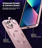 Magnetic for iPhone 13 Case [Compatible with MagSafe][Built-in Camera Lens Protector] Slim Soft Silicone Bumper Shockproof Metallic Luster Phone Case (Rose Gold)