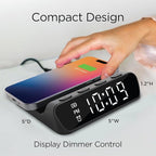 iHome Wireless Charger with Alarm Clock, Compact Digital Alarm Clock for Bedroom, Home Office, or Dorm (iW14)