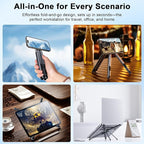 Foldable Laptop Stand for Desk, All-in-One Portable Holder for Laptop, Phone & Tablet with Magnetic Mount - 8-Angle Adjustable Aluminum with Non-Slip Base for 10-15.6" Laptops