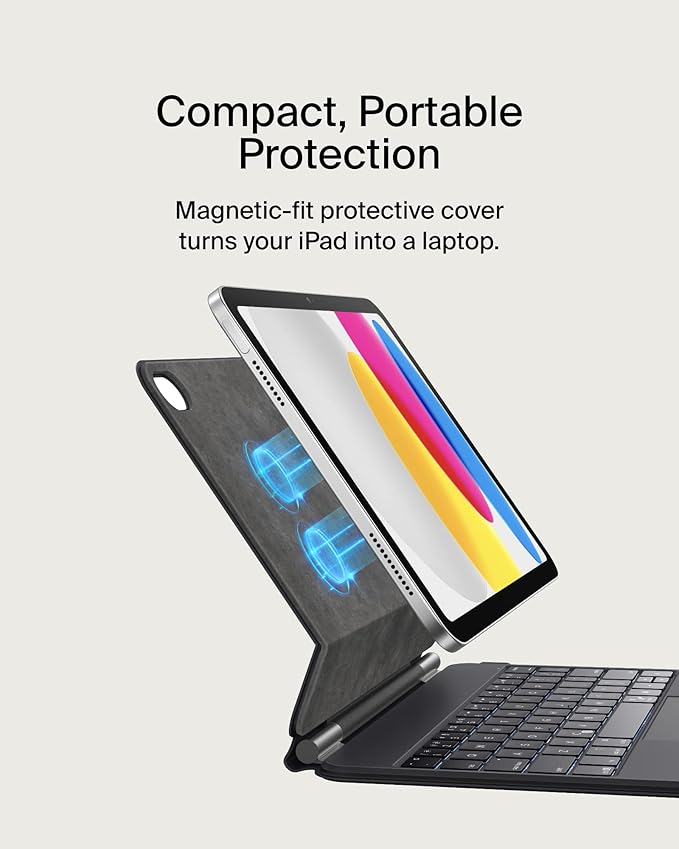 Belkin Pro Keyboard Case w/Magnetic Stand, Backlit Bluetooth Keyboard, Multi-Gesture Controls, Magnetic Apple Pencil Storage Compatibility, & Multimedia Keys for iPad 10th Generation 10.9" - Black