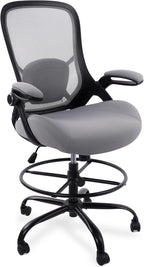 HYLONE 400lbs Heavy Duty Drafting Chair 5" Thickened Seat Office Chair with Flip-Up Armrests Tall Ergonomic Computer Chair with Lumbar Support and Adjustable Footrest Ring Standing Desk Chair(Grey)