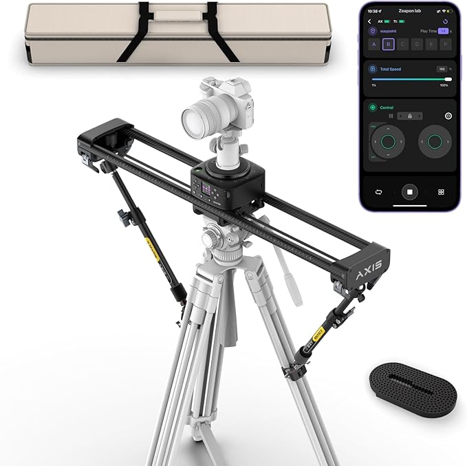 Zeapon AXIS 80 (2-axis) Multi-axis Motorized Camera Slider, 31''/80cm DSLR Dolly Carbon Fiber Electric Track, LCD Screen APP Control, Pan Head for 360° Panoramic Time-Lapse Follow Focus