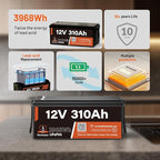 12V 310Ah LiFePO4 Lithium Battery – Max. 3968Wh, 15000+ Deep Cycle Battery with 100A BMS, Low-Temp Cutoff | A+ Grade Cells for Marine, Trolling Motor, Off-Grid Home Energy Storage, Van Life