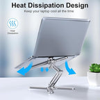 LIENS Adjustable Laptop Stand with 360 Rotating Base, Aluminum Laptop Riser for Desk Foldable, Ergonomic Notebook Stand Holder Compatible with iPad and MacBook/All Laptops up to 16 inches - Silver
