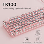 EWEADN TK100 Typewriter Keyboard Wired Mechanical Keyboard, 104 Keys Aesthetic Typewriter Keyboards with White Backlit, Anti-Ghosting, Blue Switch Wired Cute Keyboards-Pink