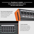 Depusheng TG8 professional dj audio mixer 8 channel input and dual group output with 99-bit dps reverb chip bluetooth usb recording and mp3 playback suitable for stage, bar, recording studio