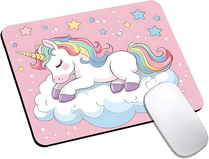 Mouse Pad, Pink Cute Unicorn Mouse Pads for Desk, 9.5" x 7.9" Non-Slip Rubber Base Computer Mousepad with Women, Portable Square Design for Wireless Mouse and Pad Laptop Office & Travel