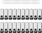 Flash Drives 128MB 20 Pack with Keychains, Swivel USB 2.0 Thumb Drives Bulk USB Drive Memory Stick USB Stick Pack (Black)