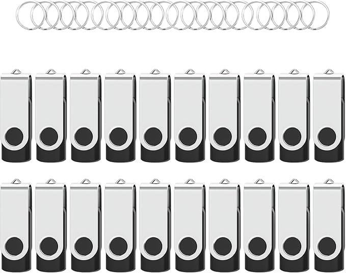 USB Flash Drives 2GB 20 Pack, Wooolken USB 2.0 Thumb Drives with Keychains Memory Stick USB Drive Pendrive for PC Laptop Computer (Black)