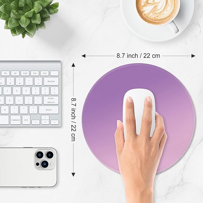 ITNRSIIET Mouse Pad Non-Slip Rubber Base Smooth Surface Stitched Edges Waterproof Durable Compatible with All Mice for Office & Gaming, Desk Accessory, Diameter 8.7 inch, Lilac Gradient