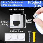 3 Sets Charger Holders for Cords, White Adjustable Cable Anchor Holders, Adhesive Metal Cord Clips, Cable Management Wire Organizers for Desk, Office, Nightstand
