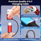 Travel Essentials 4in2 Multi Charging Cable for Apple Watch Charger,USB A/C to Dual Type C/IP/iWatch Charger,Travel Chargers for Multiple Devices Compatible with iWatch Series&iPhone 16-12（2PACK,5FT）
