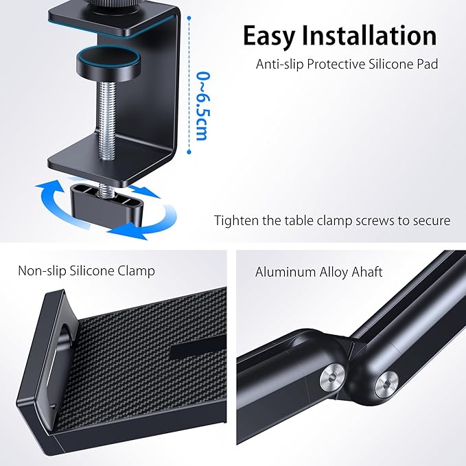 Tablet Stand Holder, Aluminum iPad Desk Mount Bracket, Tablet Arm Mount Holder with 360°Rotating Metal Base, Fits for iPad Air Pro Mini, Phones, Samsung Galaxy, Kindle, All 4.7-13 Inch Devices
