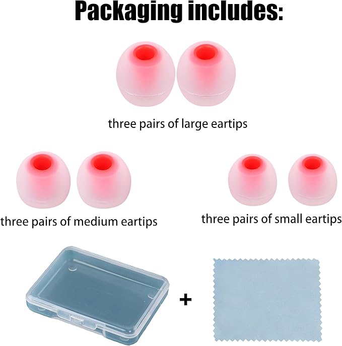 Silicone Earbud Tips - Fit Most In-Ear Earbuds (Inner Hole 3.8mm -5.1mm) - 9 Pairs S M L