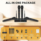 4-Channel Wireless Microphone System, UHF Compact Cordless Mic Set w/ 4x10 Frequencies, 200ft Range, Dynamic Handheld Microphone for Singing, Karaoke, Church, DJ, Wedding (MWM-41-4H)