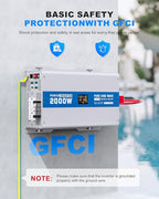 2000W Pure Sine Wave Power Inverter 24V DC to 120V AC Converter 4000 Watt Peak Power Multi-Display Screen with 2 GFCI Outlet 30W USB and 18W Type-C for Car RV Truck Boat Off-Grid, Gray Blue