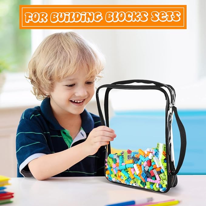 Sanwuta 6 Packs Toy Storage Bags, PVC Organizing Case Bags with Zipper, Waterproof Toy Container for Board Games, Building Blocks, Puzzles, Small Toys and Kids Books(Large,Clear)