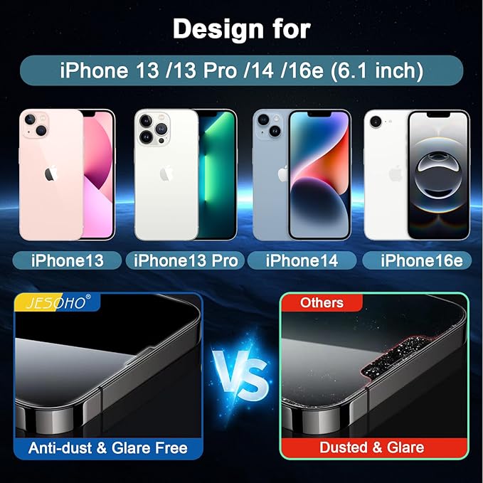Blue Light Screen Protector for iPhone 16e iPhone 13 iPhone 13 Pro & iPhone 14 (6.1inch), Eye Protection Tempered Glass Film, Scratch-Resistant, No Bubble with Easy Installation Kit, 2 Pack