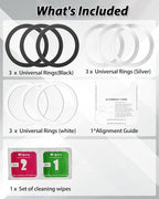 Metal Rings,Ultra-Thin(0.4mm) for MagSafe Sticker,Magnetic Adapter,Phone Cases&Wireless Charger,Compatible with iPhone 16/15/14/13,Galaxy S24/S23/S22/Kindle (3Black & 3White & 3Silver)
