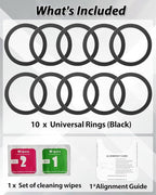 Metal Rings 10PCS,Ultra-Thin(0.4mm) for MagSafe Sticker,Magnetic Adapter,Phone Cases&Wireless Charger,Compatible with iPhone 16/15/14/13,Galaxy S24/S23/S22/Kindle (Black 10PCS)