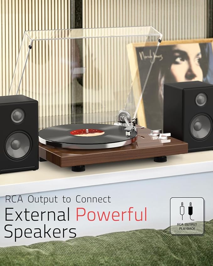 Record Player for Vinyls Turntables Wireless Output Connectivity Belt-Drive 33 45 RPM Speed Phono Line USB Digital to PC Recording MM Audio Cartridge Stylus Adjustable Counterweight Vintage Brown