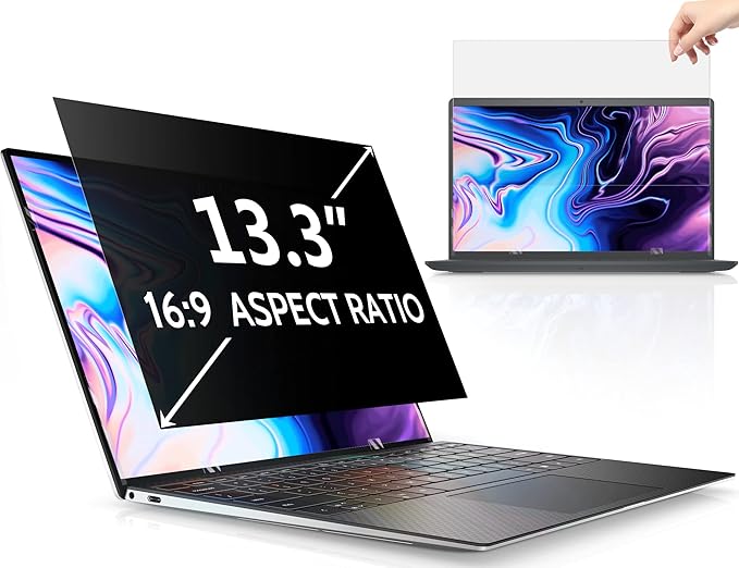 13.3 Inch Laptop Privacy Screen for 16:9 Computer Monitor, Anti Glare Blue Light Filter Protector, Removable 13 In Security Shield Compatible with Lenovo Hp Dell Acer Asus Thinkpad Envy Xps