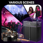 Portable DJ Booth Table,Foldable DJ Table Stand Portable with White & Black Scrim,Adjustable DJ Facade Table Station Triangle Plate Metal Frame DJ Table with Cable Hole for Private Events, Clubs, Bars