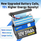 12V 314Ah Mini LiFePO4 Battery Bluetooth with 12V 60A Charger, 12Volt 300Ah + Lithium Batterys BMS 200A, 4.01kWh Energy, Upgraded Aluminum Cooling Fins & Braided Copper Wires