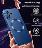 Magnetic for iPhone 16 Case [Compatible with MagSafe][Built-in Camera Lens Protector] Slim Soft Silicone Bumper Shockproof Metallic Luster Phone Case (Blue)