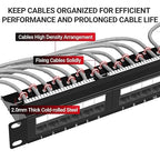 AMPCOM Premium Series CAT5/5e 24 Ports Patch Panel, Rack Mount - 1U, 19 inch, RJ45 Ethernet 568A 568B, 15u Gold Plated, with Rear Cable Support Bar