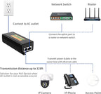 2.5Gb PoE Injector Adapter 60W, IEEE 802.3bt/at/af Compliant, Converts Non-PoE to PoE Network, 100/1000/2500Mbps RJ45, Up to 328 ft, Plug & Play (60W)