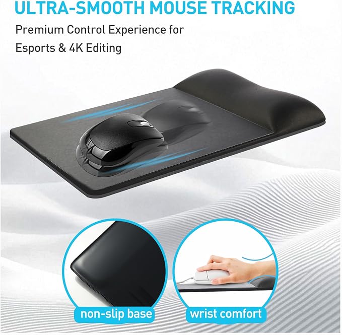 univo colors Design-Wave Wrist Rest Mouce Pad,PE Mouse Sliding Panel+Artificial Sheepskin+Memory Foam+Ergonomic+Anti-Slip Gel,Resilience Support During Work and Gaming,Mouce Accessory,White